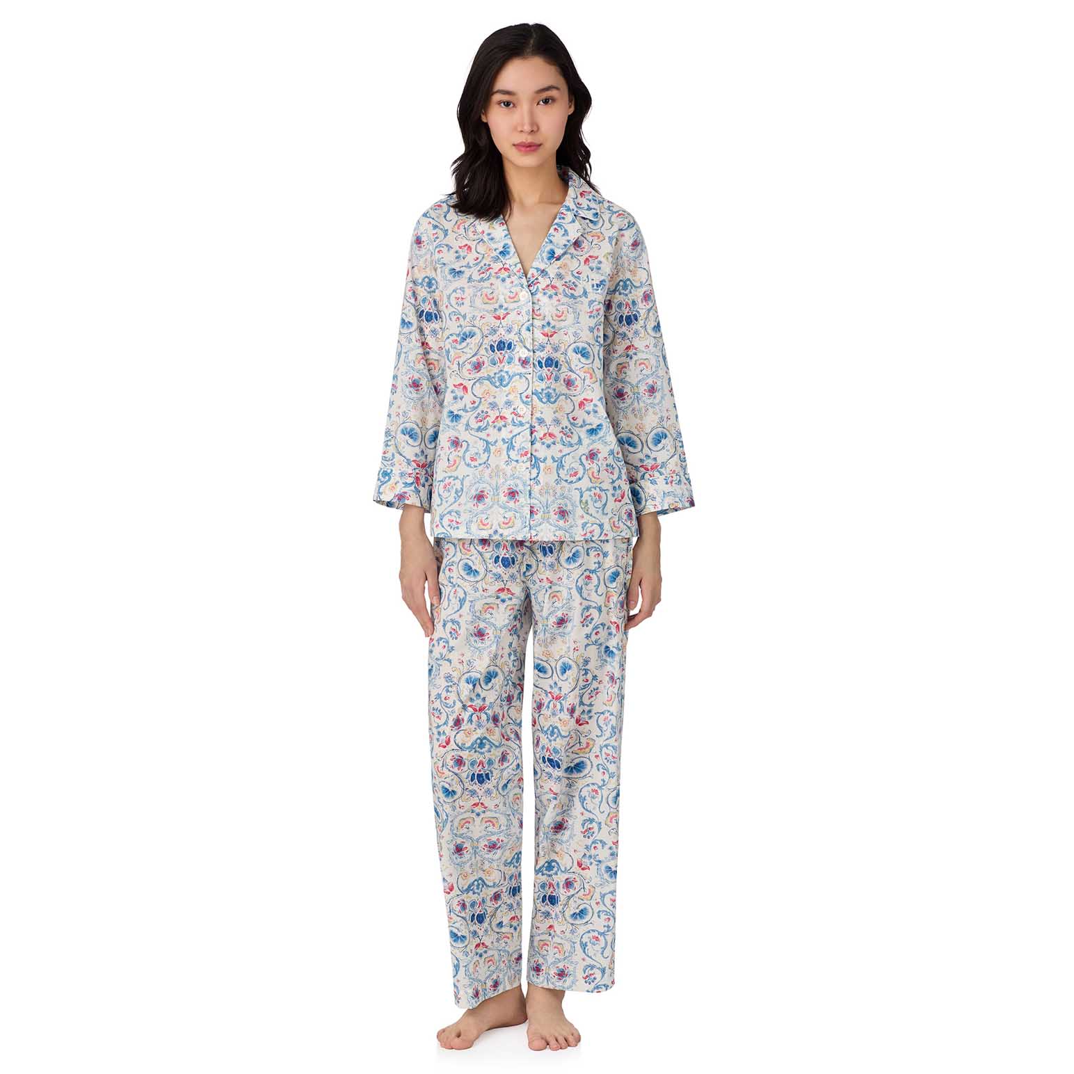 Lauren Ralph Lauren Cotton Lawn 3/4 Sleeve Notch Collar Pajama